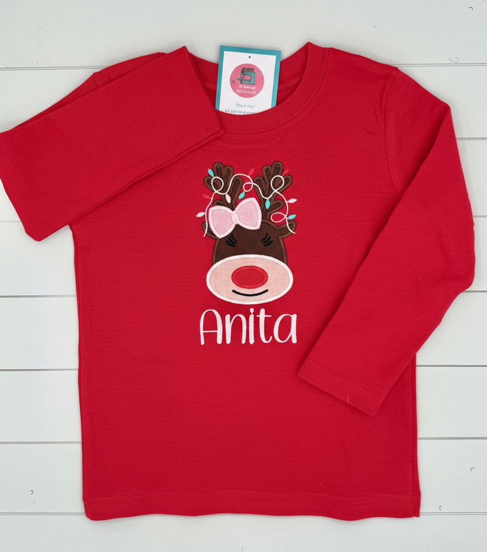 Personalized Christmas Reindeer Outfit - Custom Name Red Shirt with Matching Leggings