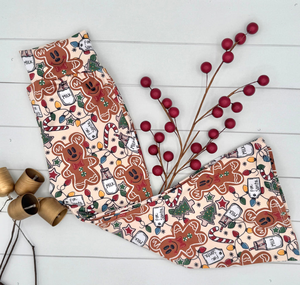 Personalized Gingerbread Outfit - Custom Name Burgundy Long Sleeve with Matching Flare Pants