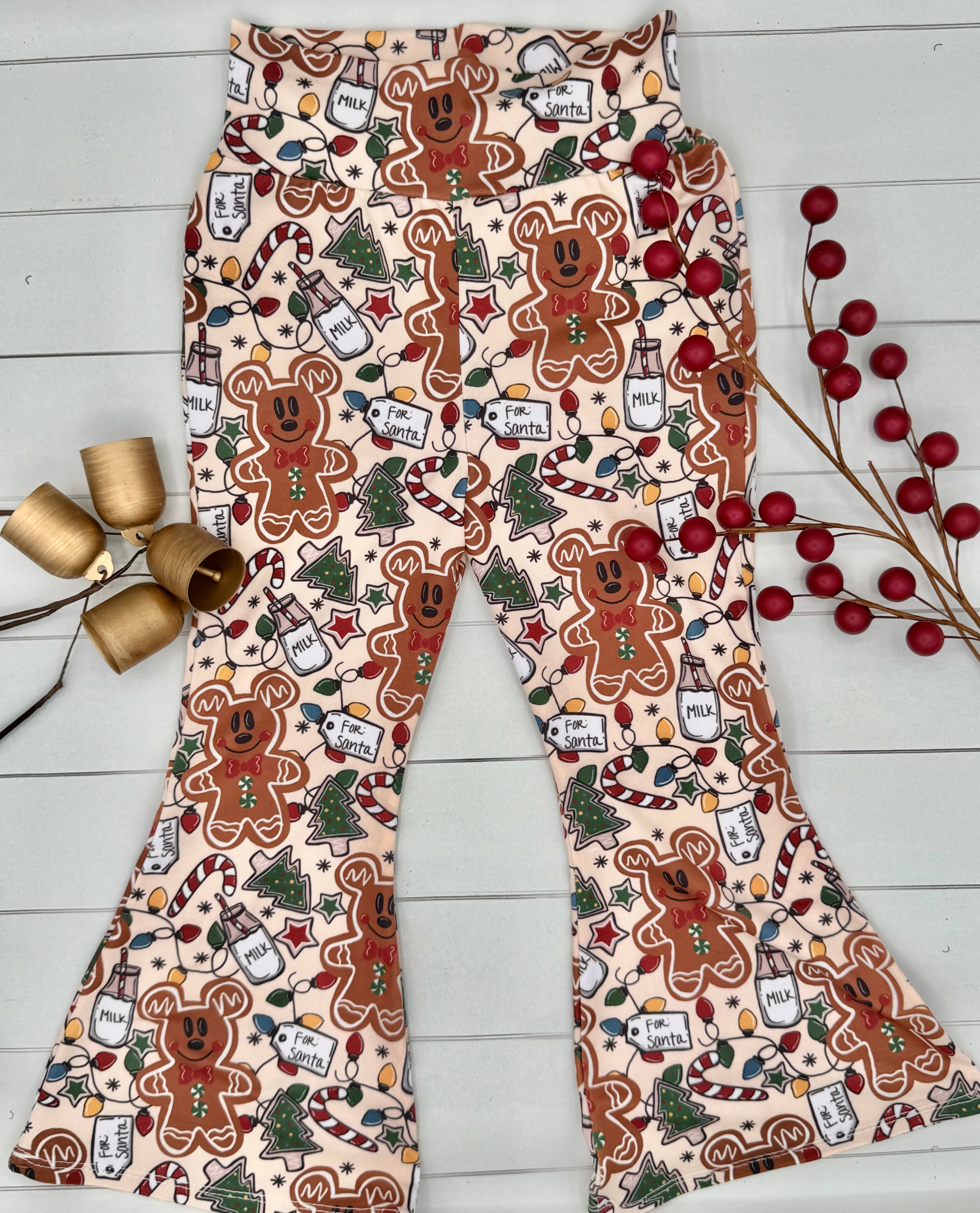 Personalized Gingerbread Outfit - Custom Name Burgundy Long Sleeve with Matching Flare Pants