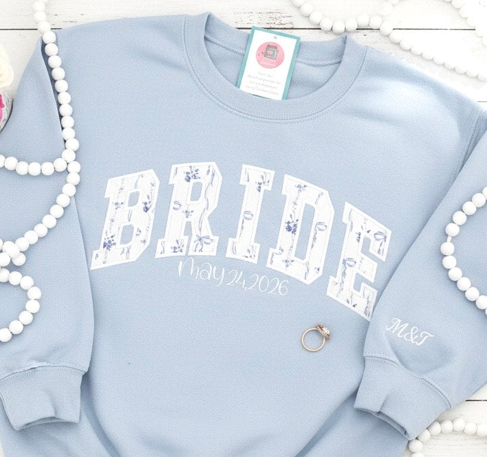 Personalized Bride Sweatshirt with Wedding Date - Custom Bridal Crewneck