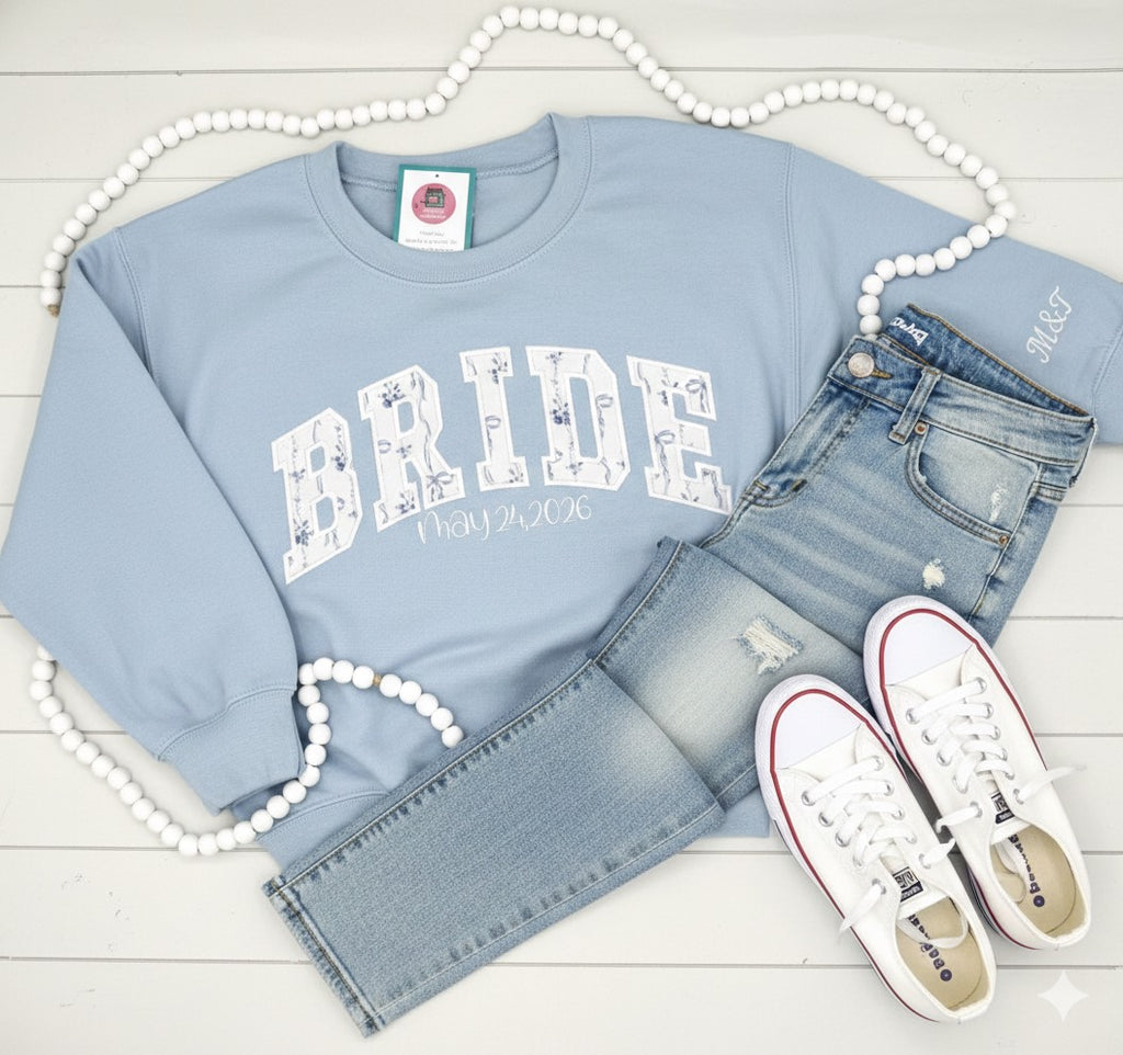 Personalized Bride Sweatshirt with Wedding Date - Custom Bridal Crewneck