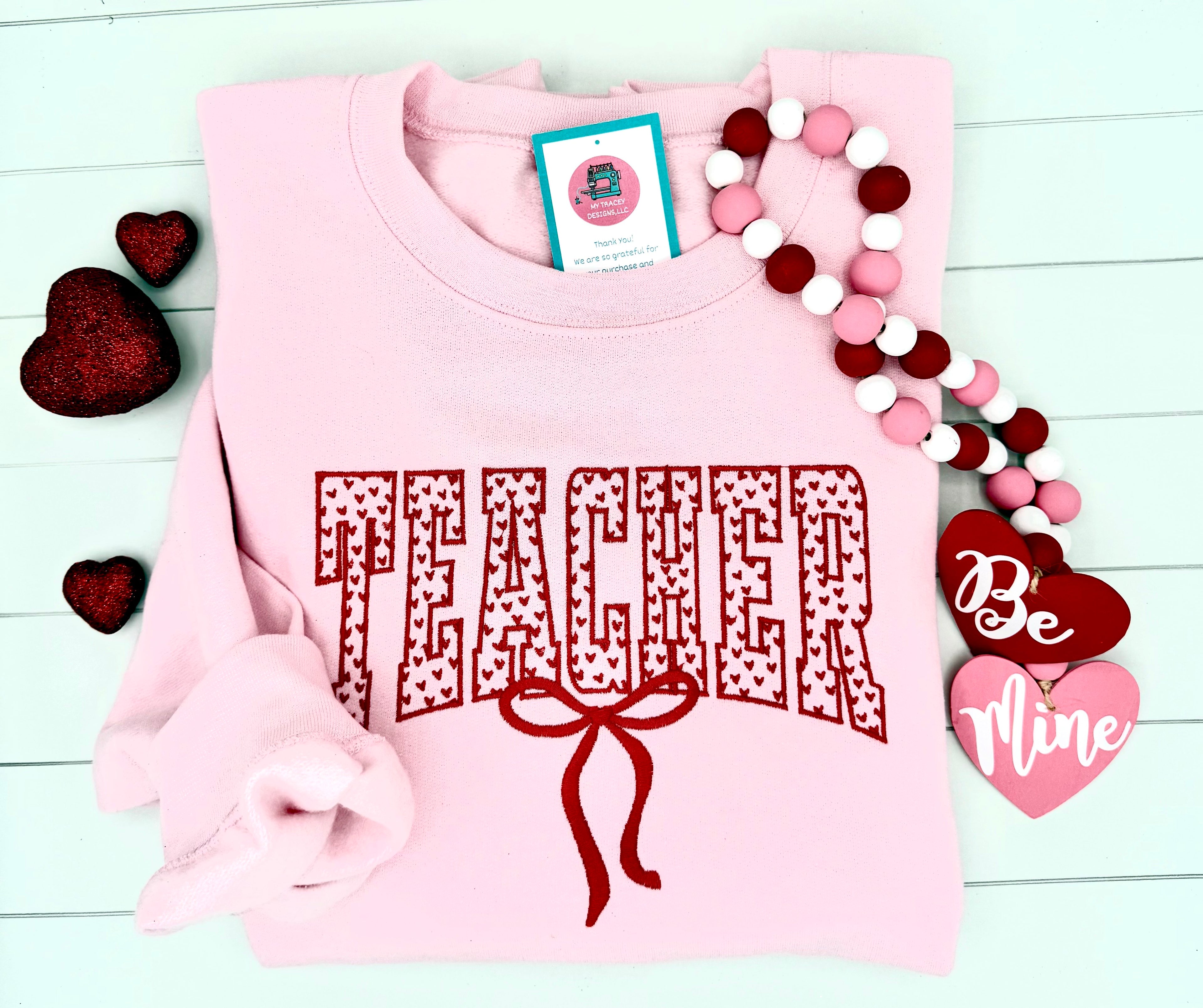 Valentine's Day Teacher Shirt - Personalized Embroidered Heart Design