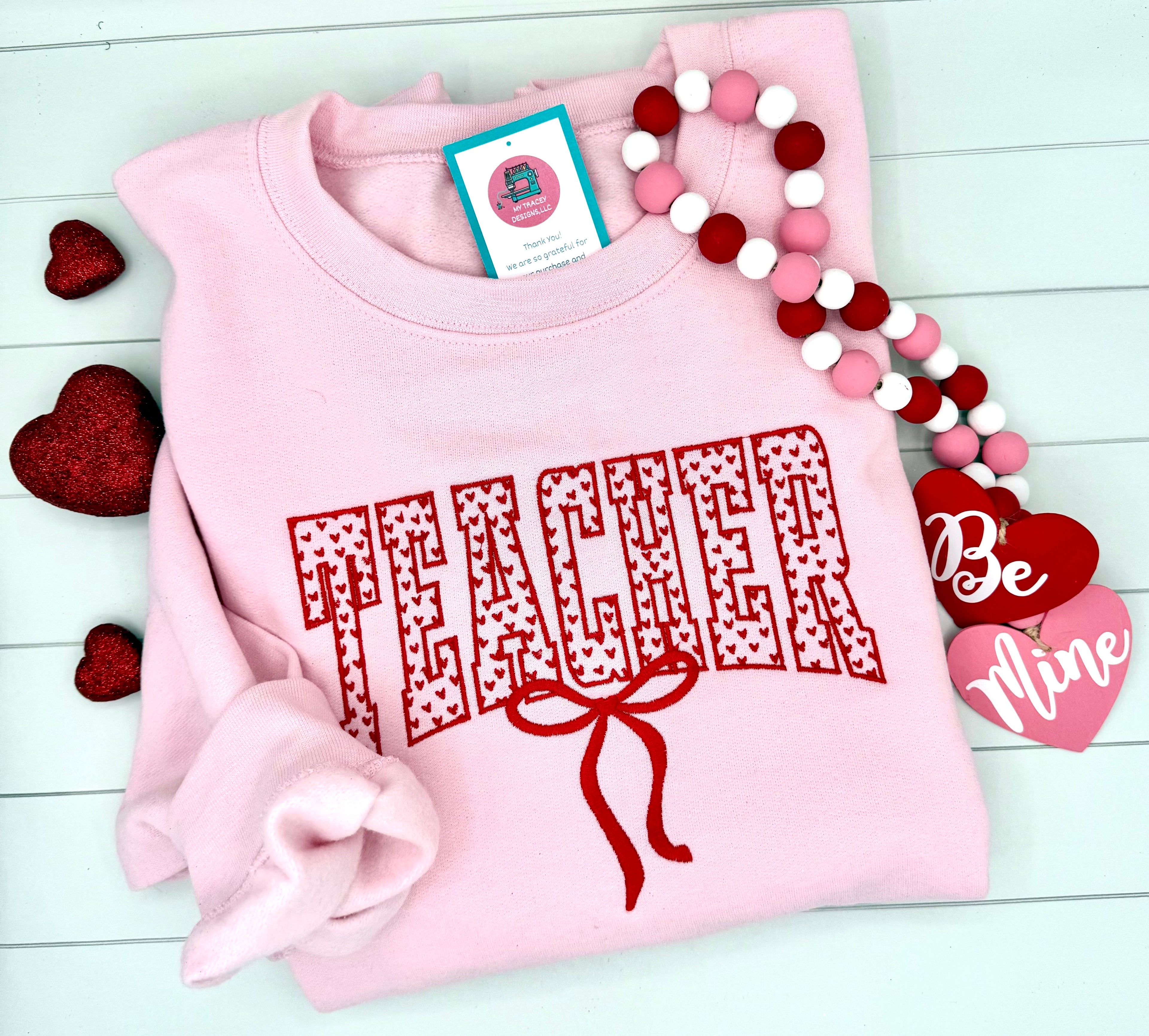 Valentine's Day Teacher Shirt - Personalized Embroidered Heart Design